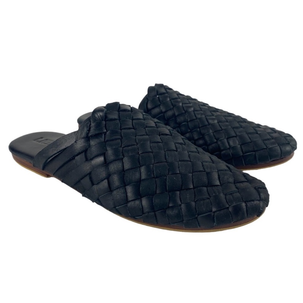 Liberté Black Woven Leather Mules